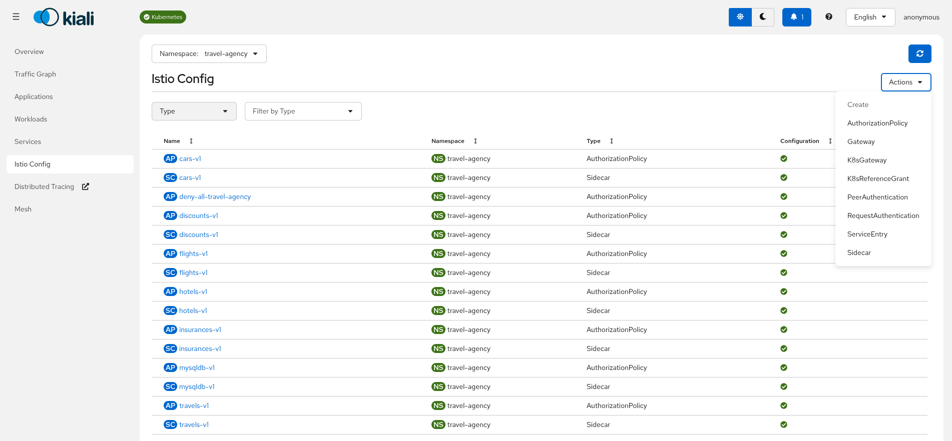 Istio Config Create Actions